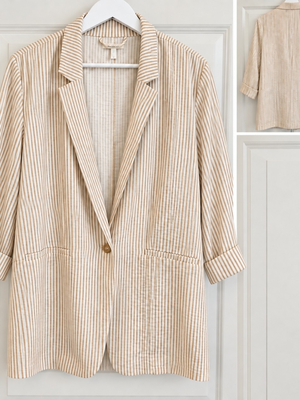 Maurices Beige & White Striped Blazer Jacket